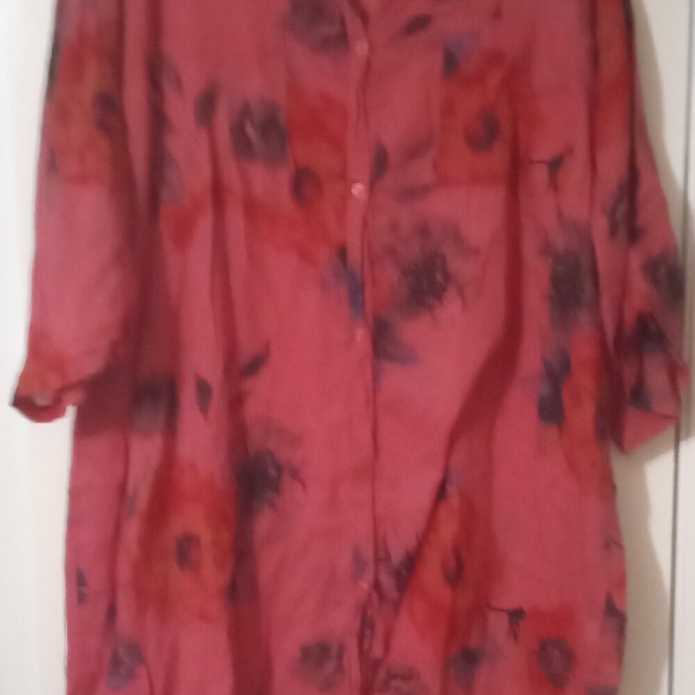 Dalin women's long bottonup shirt size2X red/black long sleeves grunge summer